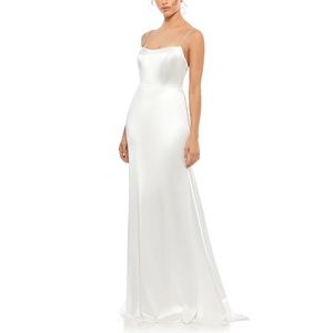 Mac Duggal 12428 Square Neck Crystal Encrusted Satin Gown